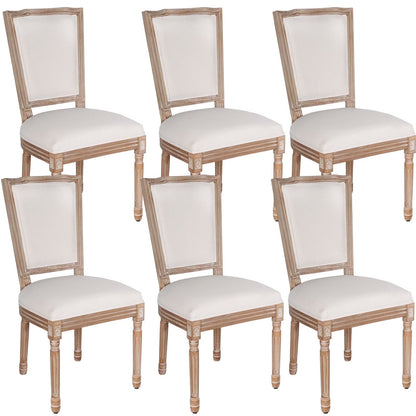 French Dining Chairs Set of 2 Beige Natural Fabric Round Back with Solid Wood Legs and Frame for Bedroom Dining Room Kitchen