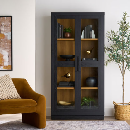 Better Homes & Gardens Ezra Glass Door Storage Accent Cabinet, Warm Walnut finish