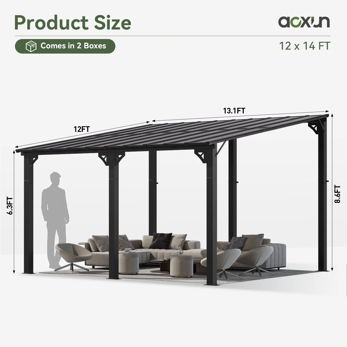 Aoxun 8' x 5' Gazebo for Patio, Gazebo Pergola with Sloped Roof, Grill Gazebo Large Wall-Mounted Heavy Duty Awnings, for Backyard, Deck, Patio