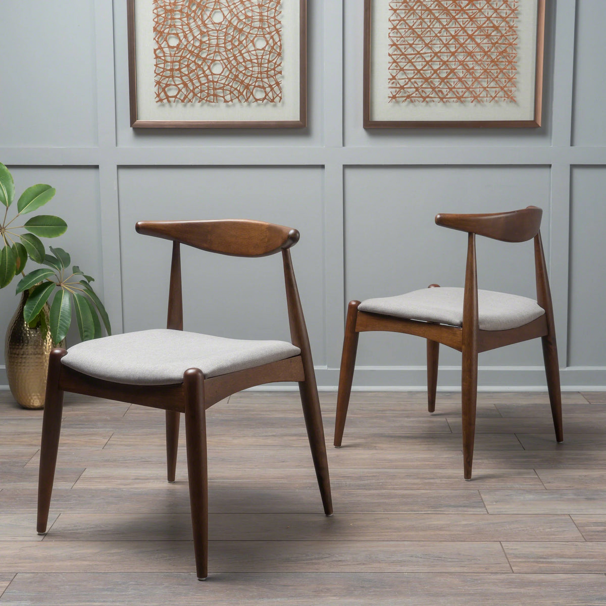 GDF Studio Virgil Mid Century Modern Fabric Upholstered Dining Chairs, Set of 2, Charcoal and Walnut