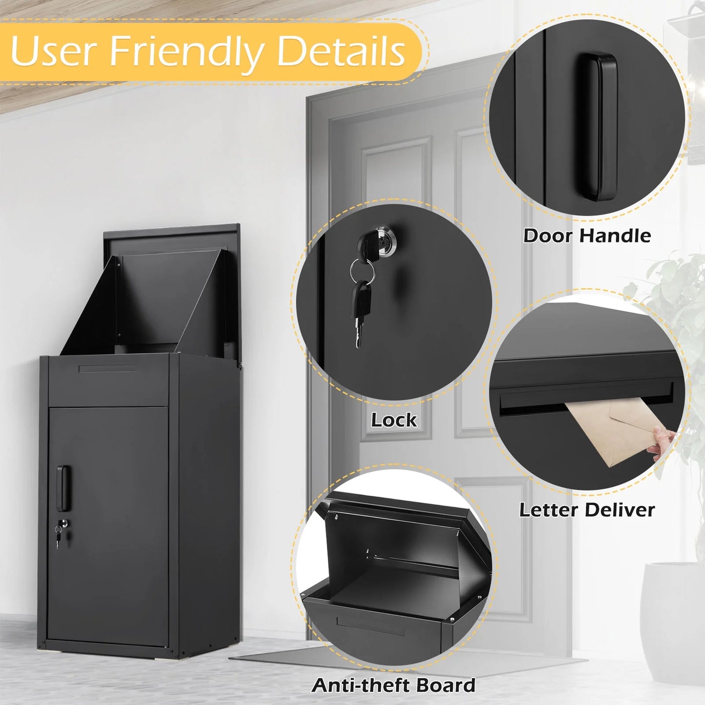 AECOJOY Package Delivery Boxes for Outside Parcel Drop Box Outdoor Storage Box Wall Mounted Express Mail Package Delivery Box 17" x 16" x 38.3" Black