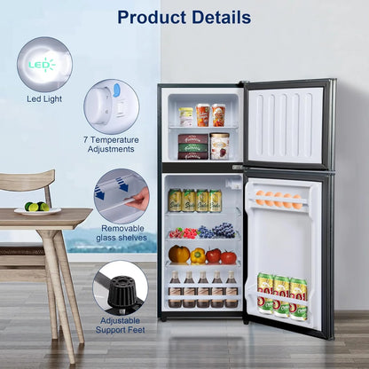 GGTB 4.8 Cu. Ft. Apartment Refrigerator with Freezer, Dorm Fridge with Adjustable Thermostat & Shelves, Mini Refrigerator Freezer for RV, Kitchen, Office, College, Black
