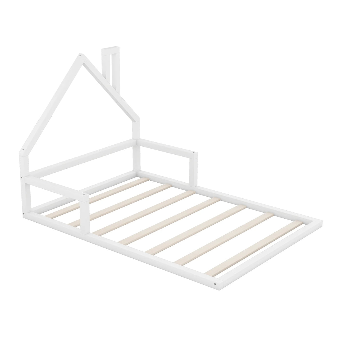 Euroco Twin Size Wood Floor Bed for Kids Room, Toddler House Bed, Natural