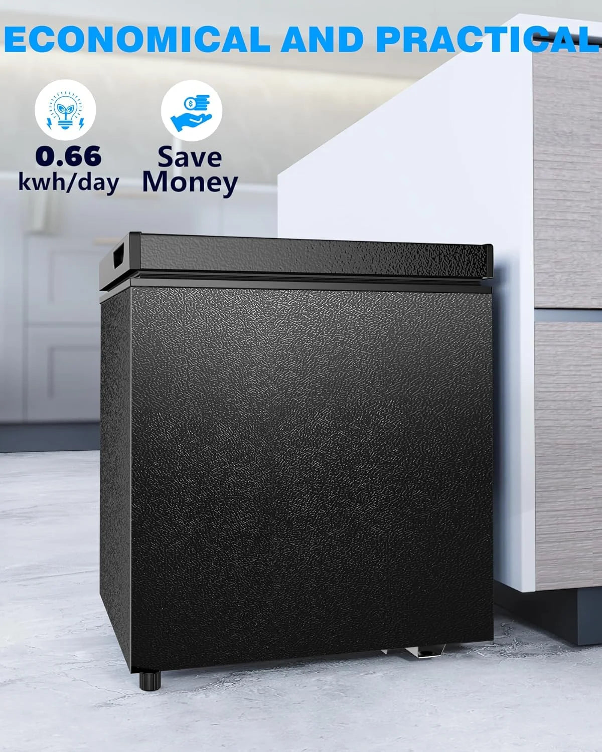 Crzoe 1.8 Cu.Ft Chest Freezer with Removable Basket and Bottom Defrost Water Drain Freestanding Mini Freezer with Adjustable 7 Thermostat for Home/Apartment, Black