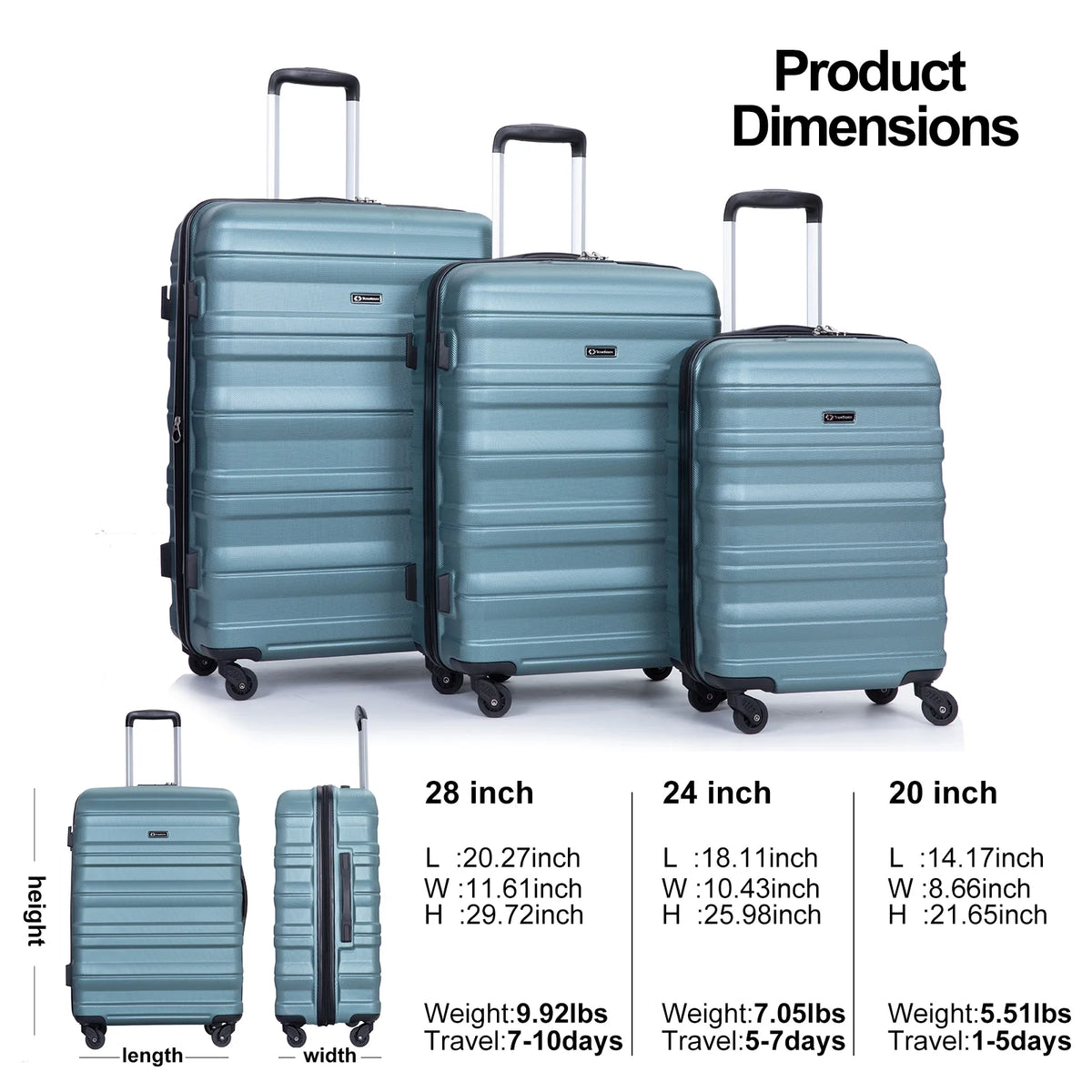 Tripcomp Hardside Luggage Set 3-Piece Set (21/25/29) Lightweight Suitcase 4-Wheeled Suitcase Set(Purple)