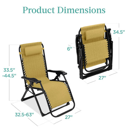 Best Choice Products Oversized Zero Gravity Chair, Folding Recliner w/ Removable Cushion, Side Tray - Fossil Gray