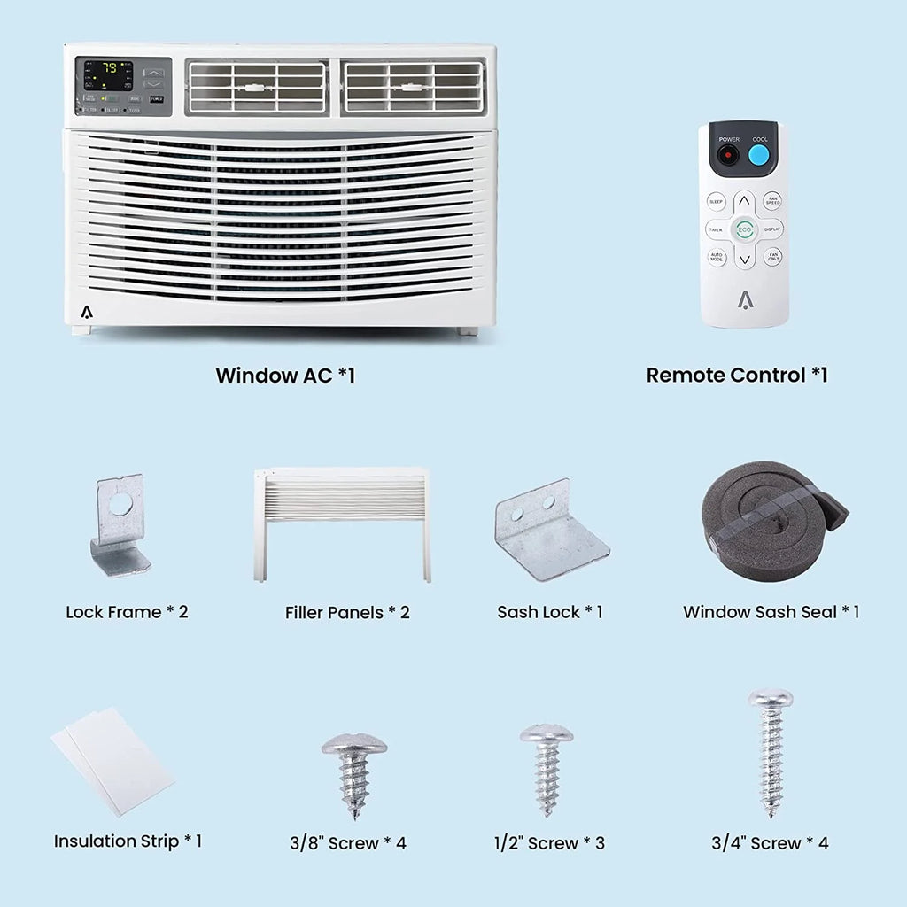 Air Conditioner, 8000 BTU Turbo Fast Cooling AC Unit Remote/App Control, Flexible Window Opening(T Design Install Kit), 24H Timer, Washable Filter,White