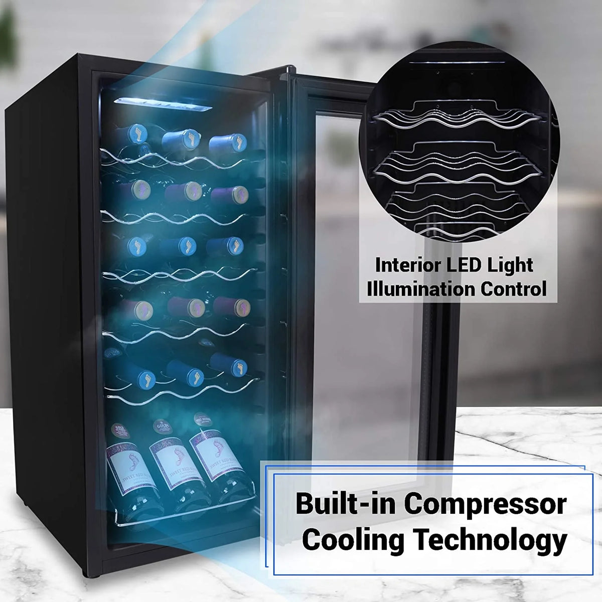 NutriChef Digital Electric 18 Bottle Thermoelectric Wine Chiller Cooler, Black