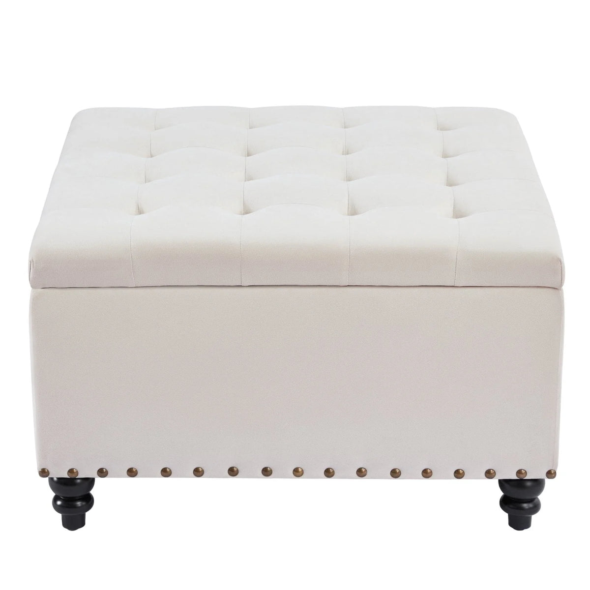 HUIMO Large Square Storage Ottoman Bench, 30-inch Wide Storage Bench Coffee Table with Tufted Oversized, for Living Room (Beige)