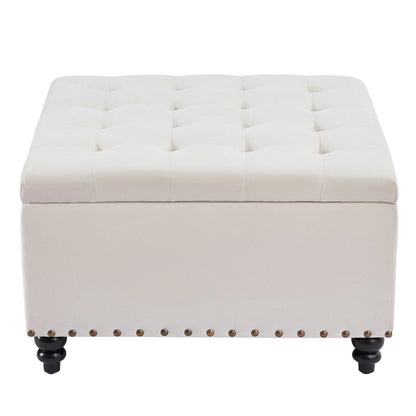 HUIMO Large Square Storage Ottoman Bench, 30-inch Wide Storage Bench Coffee Table with Tufted Oversized, for Living Room (Beige)