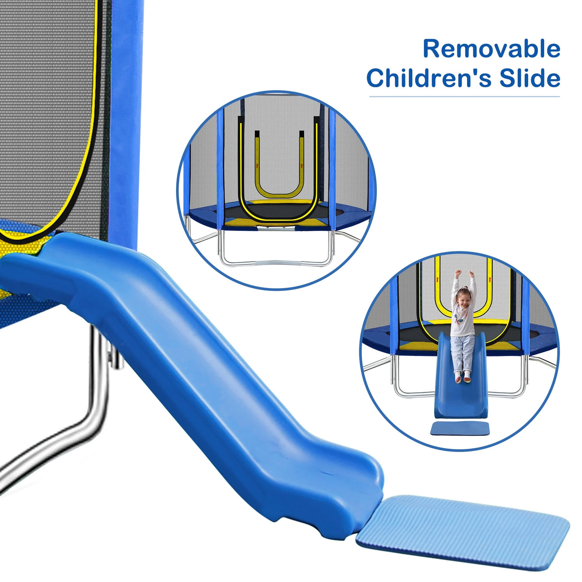 7FT Trampoline for Kids,Outdoor Recreational Trampoline with Safety Enclosure Net,Blue