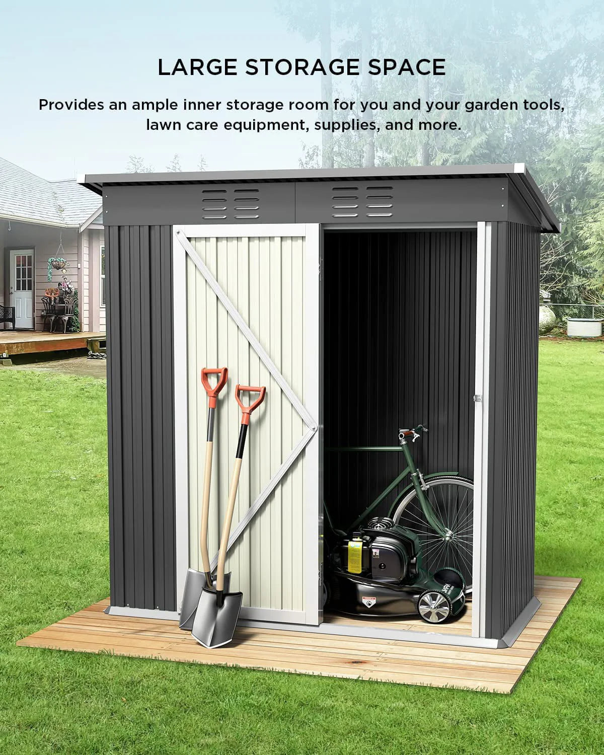 5' x 3' Outdoor Storage Shed, Metal Outdoor Storage Cabinet with Single Lockable Door, Waterproof Tool Shed,Gray