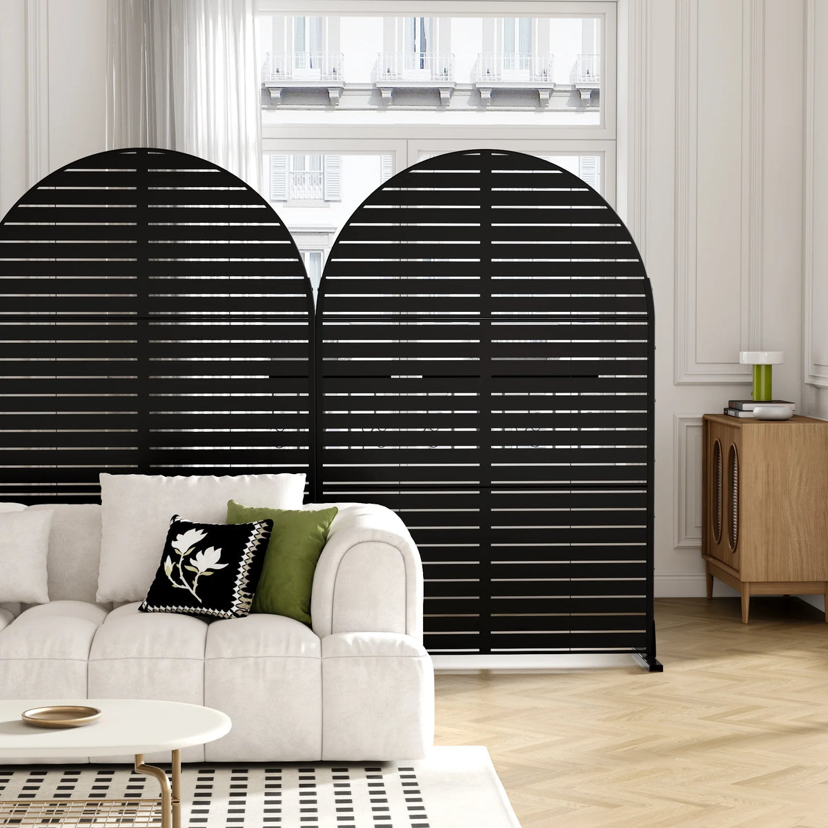 MAYEERTY 72*47" Outdoor Black Metal Privacy Panel Screen for Patio, Classic Louvered