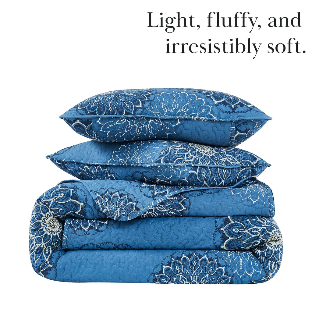Southshore Fine LinensOversized 5-Piece Twin / Twin XL Quilt Bedding Set with two matching shams and three decorative throw pillows, oversized Paisley farmhouse bedspread Pure Melody Aqua