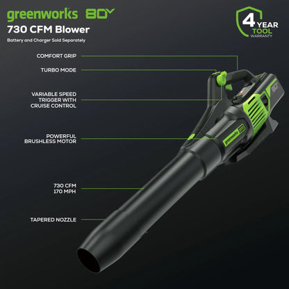 Greenworks Pro 80V (170 MPH / 730 CFM) Brushless Cordless Axial Blower, Tool Only BL80L02
