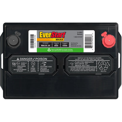 EverStart Maxx Lead Acid Automotive Battery, Group Size 34 12 Volt, 800 CCA