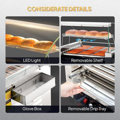 ROVSUN 1050 W 18 Hot Dog Capacity Commercial Hot Dog Roller Grill