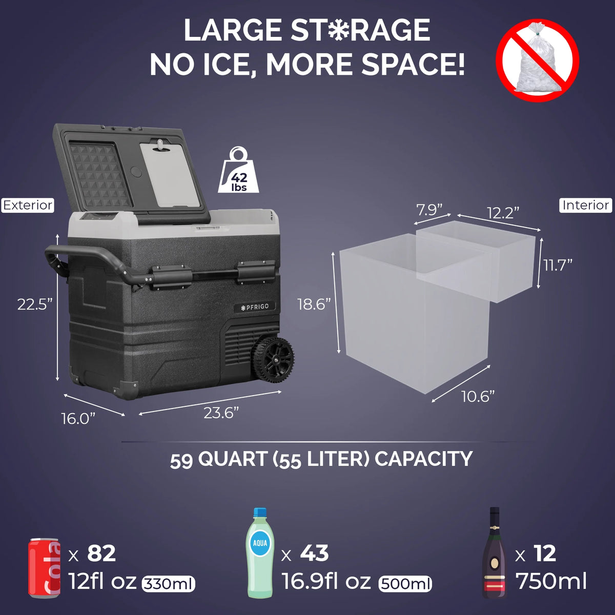 PFRIGO 48 Qt Portable 12v Rolling Cooler with LED Touch Panel, Black