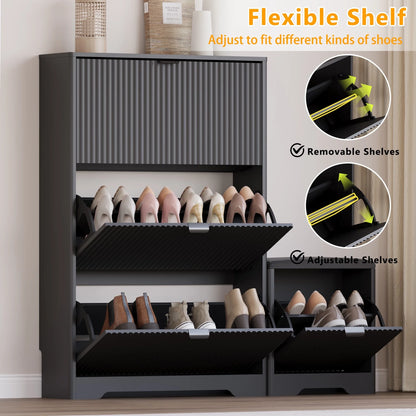 FANRAL Shoe Cabinet with 2 Flip Drawers & Open Storage,Fluted Shoe Storage Cabinet Rack Organizer with Adjustable Shelves for Entryway,Closet,Hallway,White