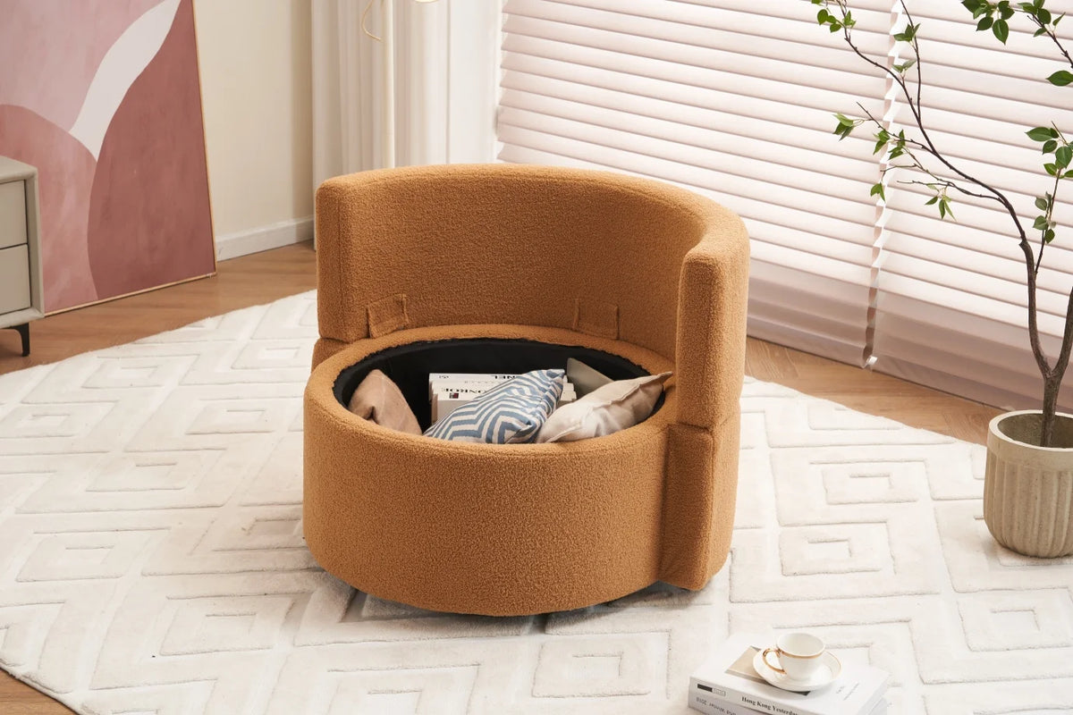 Swivel Barrel Chair, Teddy Round Swivel Accent Sofa Chairs with 3 Pillows and Storage, Modern 360 Degree Boucle Swivel Chairs for Living Room, Bedroom, Office (Dark Gray, Teddy)