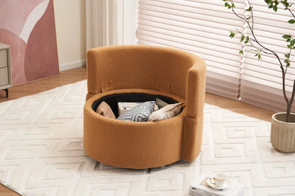 Swivel Barrel Chair, Teddy Round Swivel Accent Sofa Chairs with 3 Pillows and Storage, Modern 360 Degree Boucle Swivel Chairs for Living Room, Bedroom, Office (Dark Gray, Teddy)