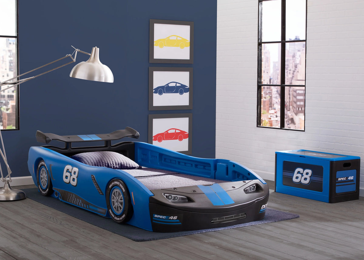 Delta Children Turbo Race Car Twin Bed, Blue