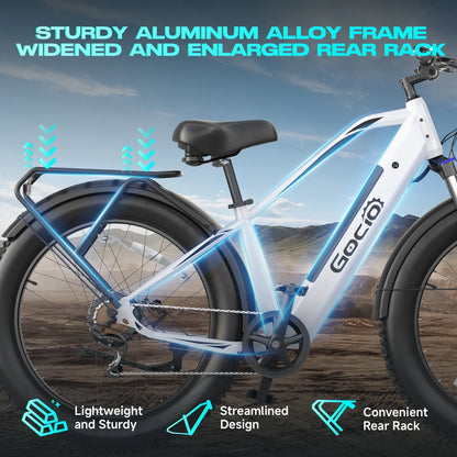 Gocio Electric Bike, 26"x4.0" Fat Tire E-Mountain Bike, Peak 1000W Motor, 28MPH 48V 15Ah Battery Removable Ebike for off Road, Sand, UL2849