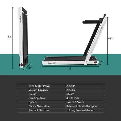 Gymax 2 in 1 Folding Treadmill 2.25HP Running Machine w/ Dual Display APP Control Black