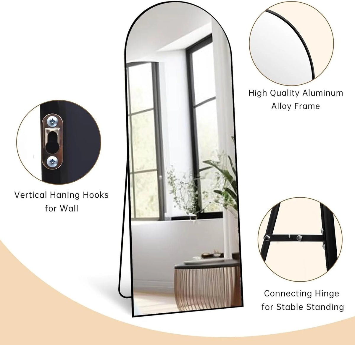 Arched Full Length Mirror, 71"x26" Large Floor Standing Body Mirror with Stand, Gold