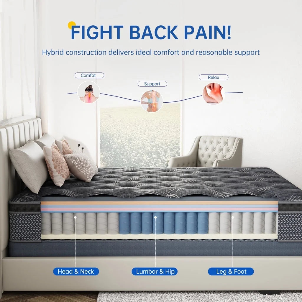 BEHOST Twin Mattress 10 inch, CertiPUR-US Certified Eco-Friendly Twin Memory Foam Mattress, Motion-Free Pocket Springs Hybrid Mattress Twin Size