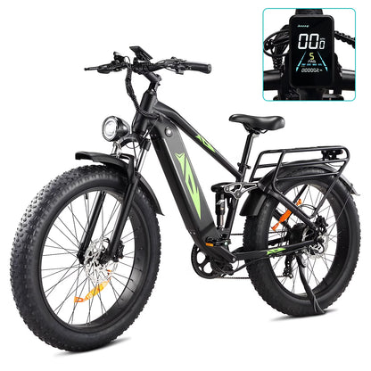 Electric Bike for Adults,1000W E Bikes for Men,26" Fat Tire Electric Bikes,48V 17.5AH Battery,28MPH,7 Speed&Dual Hydraulic Disc Brakes,LCD Screen,60Miles Range,Electric Mountain Bicycle