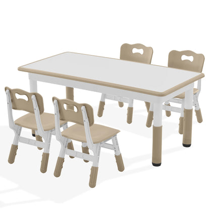Toddler Table and Chairs Set for 4, 47.2''L x 23.6''W Kids Study Table and Chair Set, Height-Adjustable, Graffiti Desktop, Children Activity Table for Daycare, Classroom, Home