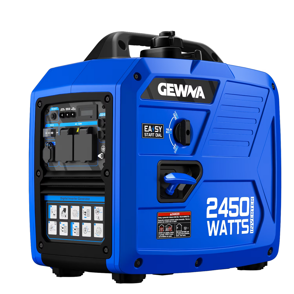 2450-Watt 120V Gas Powered Portable Fuel Inverter Generator Included 1.6 Gallon Large Fuel Tank Super Quiet