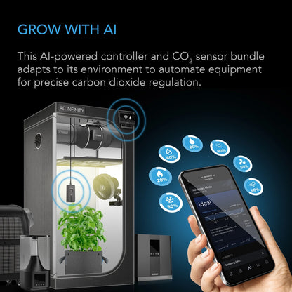 AC Infinity Controller AI+ with CO2 Sensor Bundle �C AI-Powered Learning, CO2 Data Tracking for Gardens & Grow Tents, Temp, Humidity, & VPD Monitoring for Dynamic Level Adjusting, Bluetooth & WiFi App