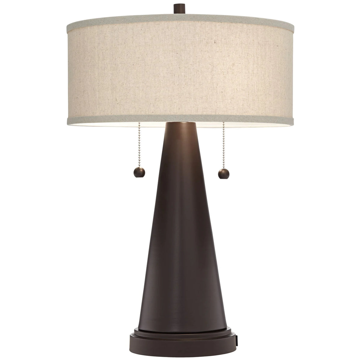 Franklin Iron Works Craig Rustic Farmhouse Accent Table Lamps 23" High Set of 2 Bronze with USB Charging Port Natural Drum Shade for Bedroom Desk