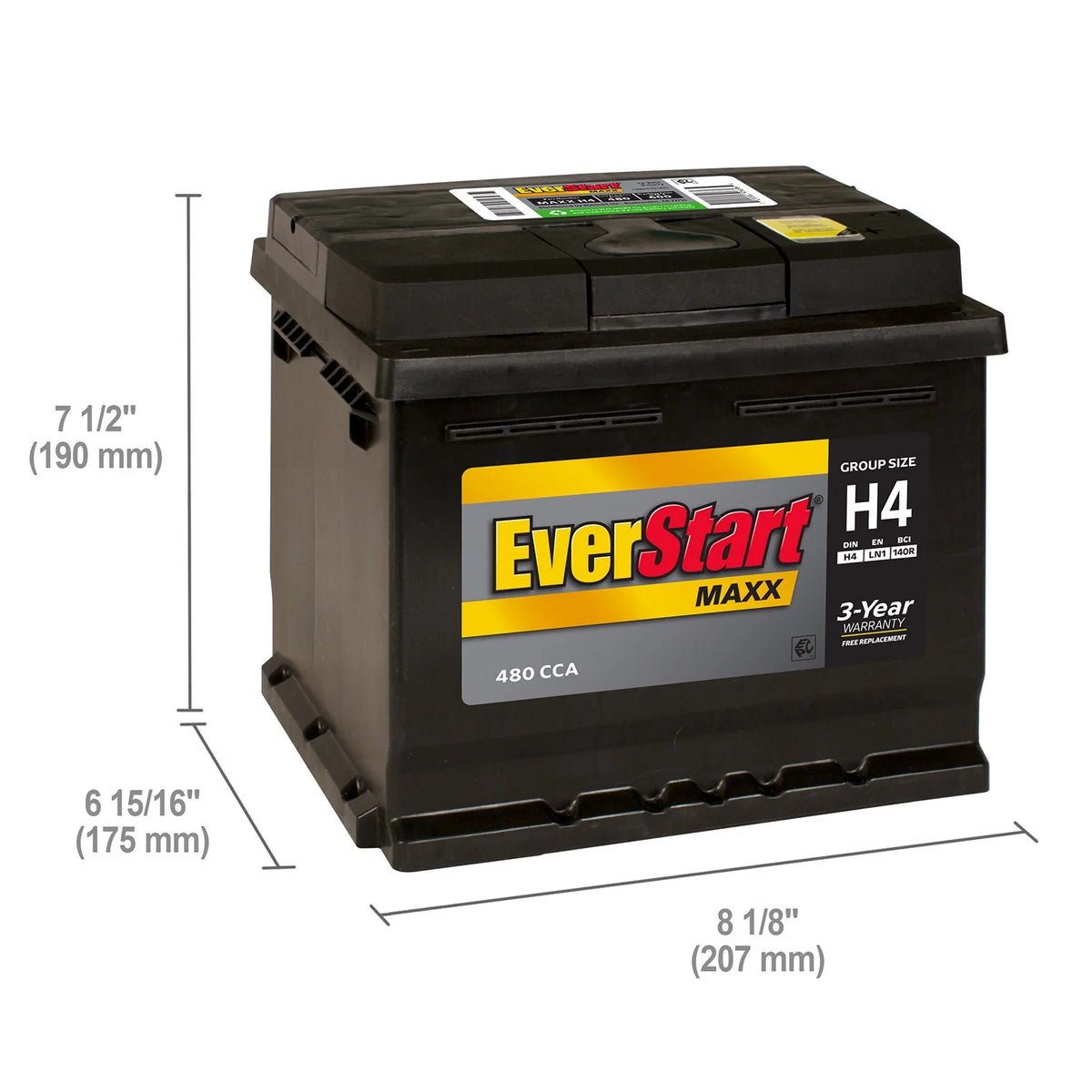 EverStart Maxx Lead Acid Automotive Battery, Group Size H4 / LN1 / 140R 12 Volt, 480 CCA 75RC