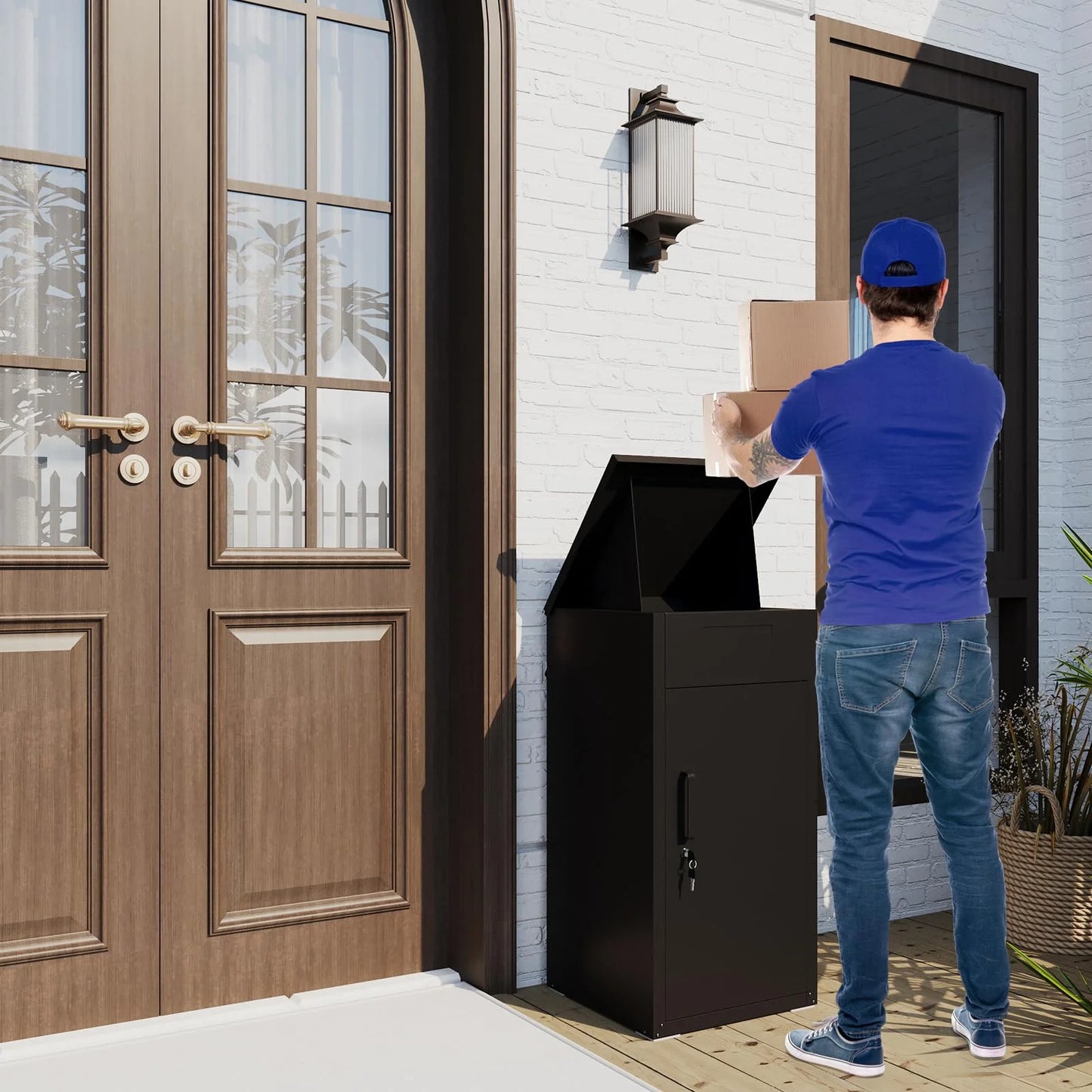AECOJOY Package Delivery Boxes for Outside Parcel Drop Box Outdoor Storage Box Wall Mounted Express Mail Package Delivery Box 17" x 16" x 38.3" Black