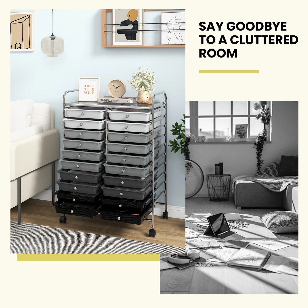 Gymax Office Rolling Cart 20 Storage Drawers Scrapbook Paper Studio Organizer Mutlicolor