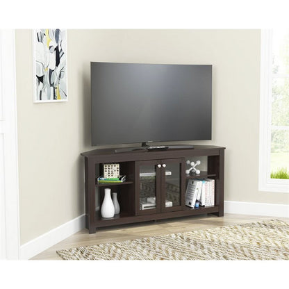 Inval Corner Laminate 60�� TV Stand with Glass Doors, White