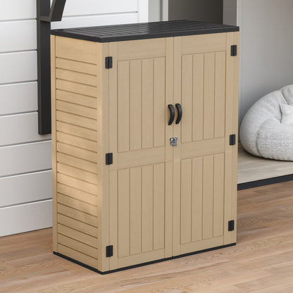 Uforic Outdoor Storage Shed, Vertical Lockable Tool Storage Resin Shed for Garden, Garage, Patio, No Shelves Included, Brown