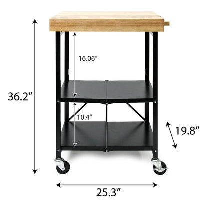 Origami Foldable Wheeled Portable Solid Wood Top Kitchen Island Bar Cart