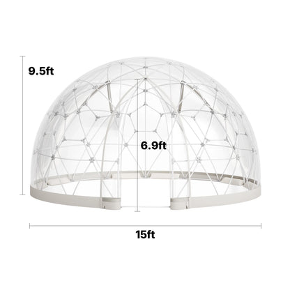 KFFKFF Outdoor Garden Dome, 15 x 9.5 ft Clear Bubble Tent for 10-14 People, Weather-Resistant Geodesic Greenhouse with Window, PVC Dome Tent for Patios, Camping, Parties, and Weddings