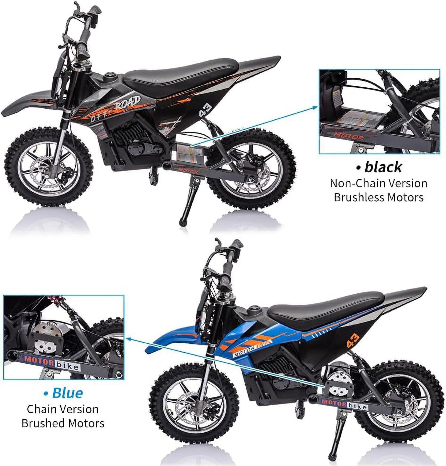 Nasitip Electric 350W Dirt Bike for Kids 8-16 year - Black