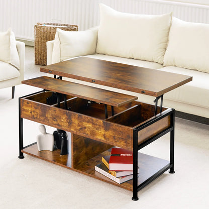 MONVANE 40" Lift Top Coffee Table with Storage for Living Room, Rustic Brown