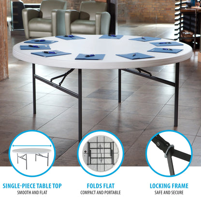 Lifetime 72-Inch Round Table. White Granite - 12 Pk (Commercial) - 82673