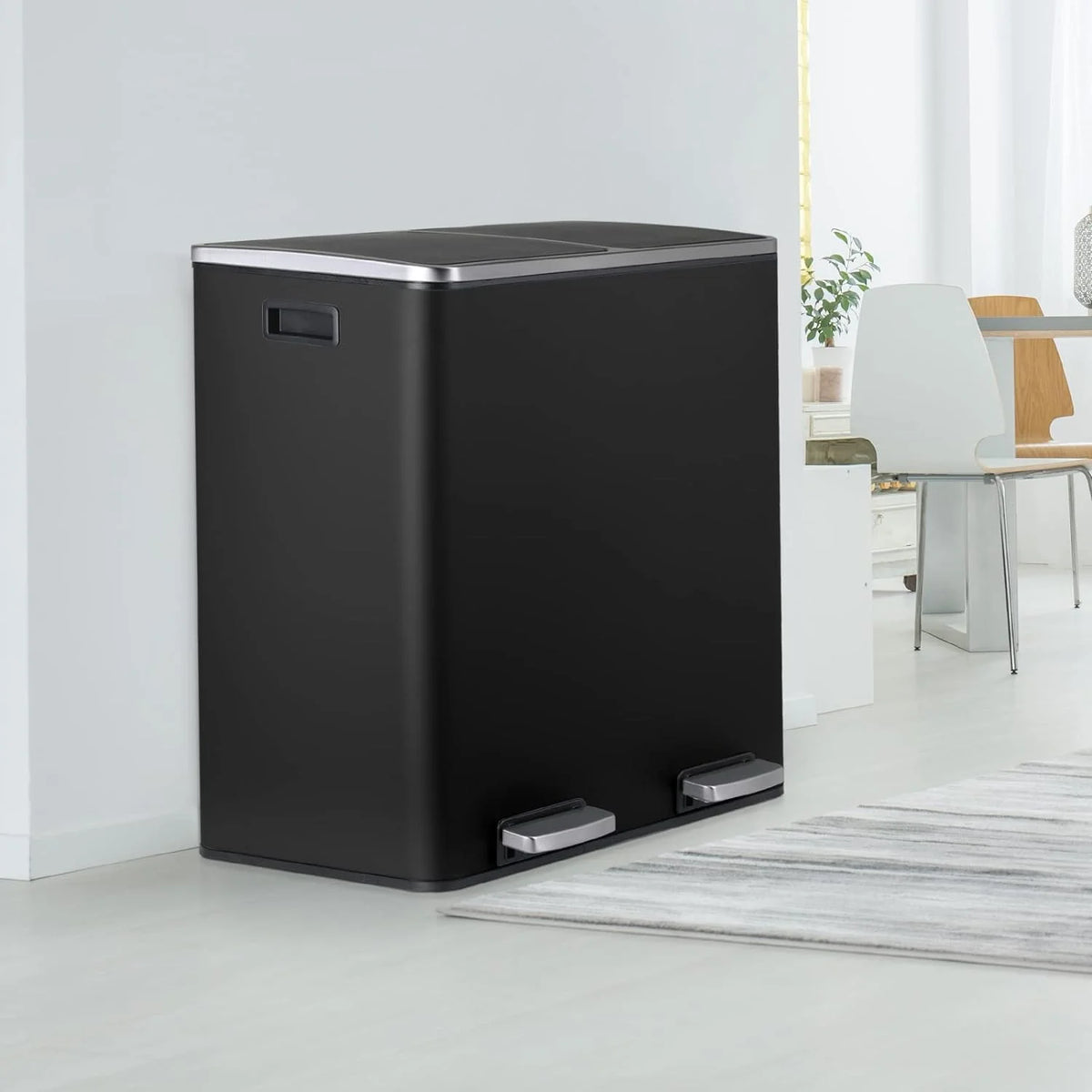 LAZY BUDDY Dual Garbage Can, Stainless Steel 16 Gallon Step Kitchen Trash Can with Soft-Close Lid, Double Compartment Garbage Recycling Bin