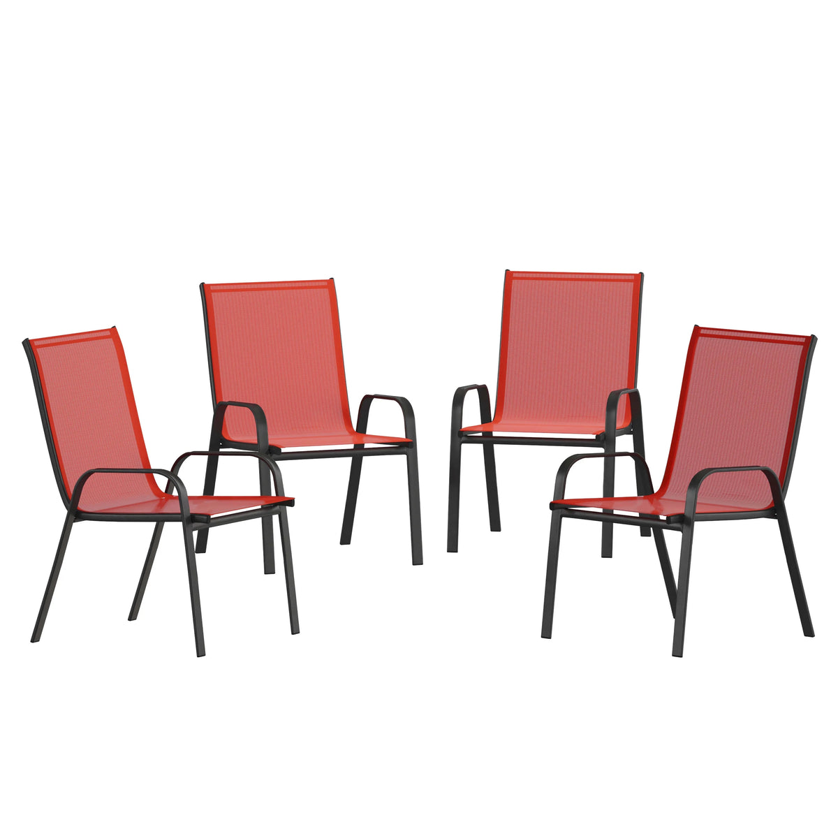 Emma + Oliver 4 Pack Gray Outdoor Stack Chair with Flex Comfort Material - Patio Stack Chair