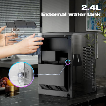 Moifoi Nugget Ice Maker,Culb in 6Mins, 44 lbs/24 H, Auto-Cleaning Portable Ice Machine with Basket & Scoop, Black