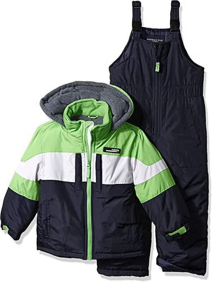 LONDON FOG Big Boys' 2-Piece Colorblock Snow Bib and Jacket Snowsuit