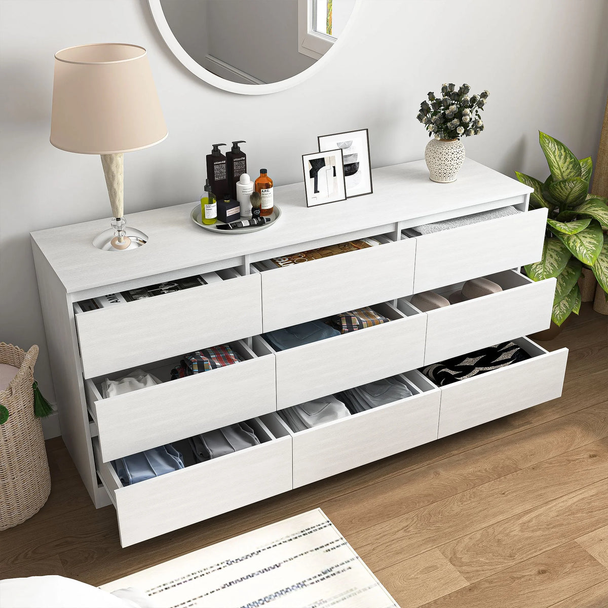 Resenkos Modern Mid Century 6 Drawer Wide Dressers Chests for Bedroom, Chest of Drawer Organizer Grey